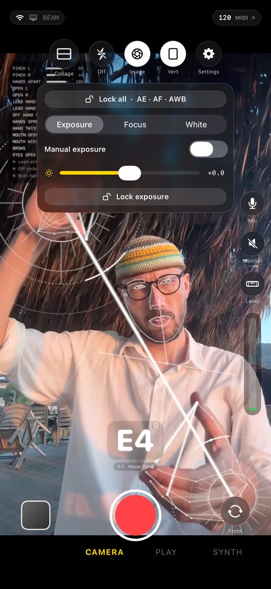 Exposure, focus and white balance controls
